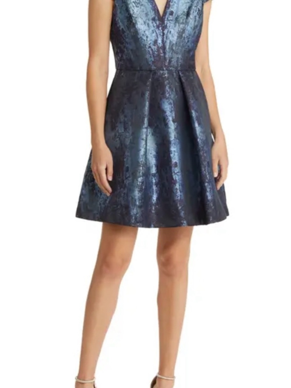 Vince Camuto Metallic Navy Fit-and-Flare Mini Dress